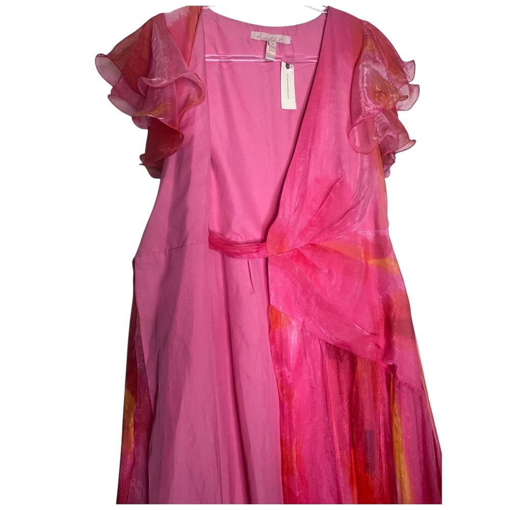 Hutch Anthropologie Watercolor Wrap Maxi Dress Pink Coral Yellow Small NWT - Picture 11 of 16